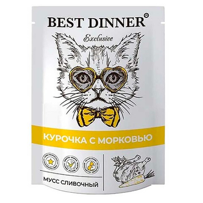 Best Dinner Exclusive 85 г - консервы (пакетик) для кошек с курочкой и морковью (мусс сливочный)