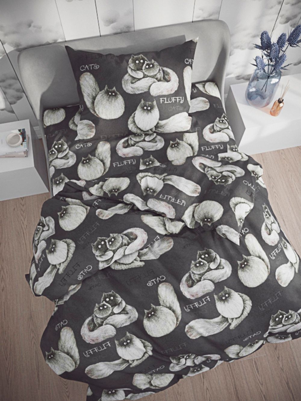 Простынь на резинке Сказка "Fluffy" 90х200 см, поплин