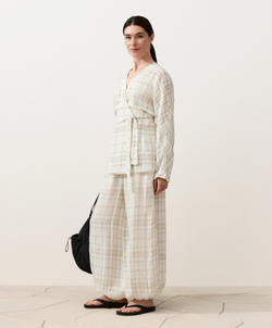 Oysho Рубашка-кимоно в клетку, экрю