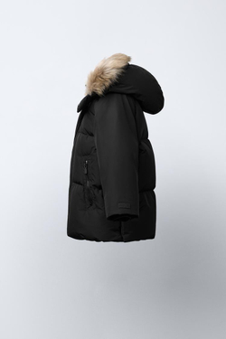 ZARA ДЛИННЫЙ ПУХОВИК ИЗ ПЕРА И ПУХА WATER REPELLENT И WIND RESISTANTT, ЧЕРНЫЙ