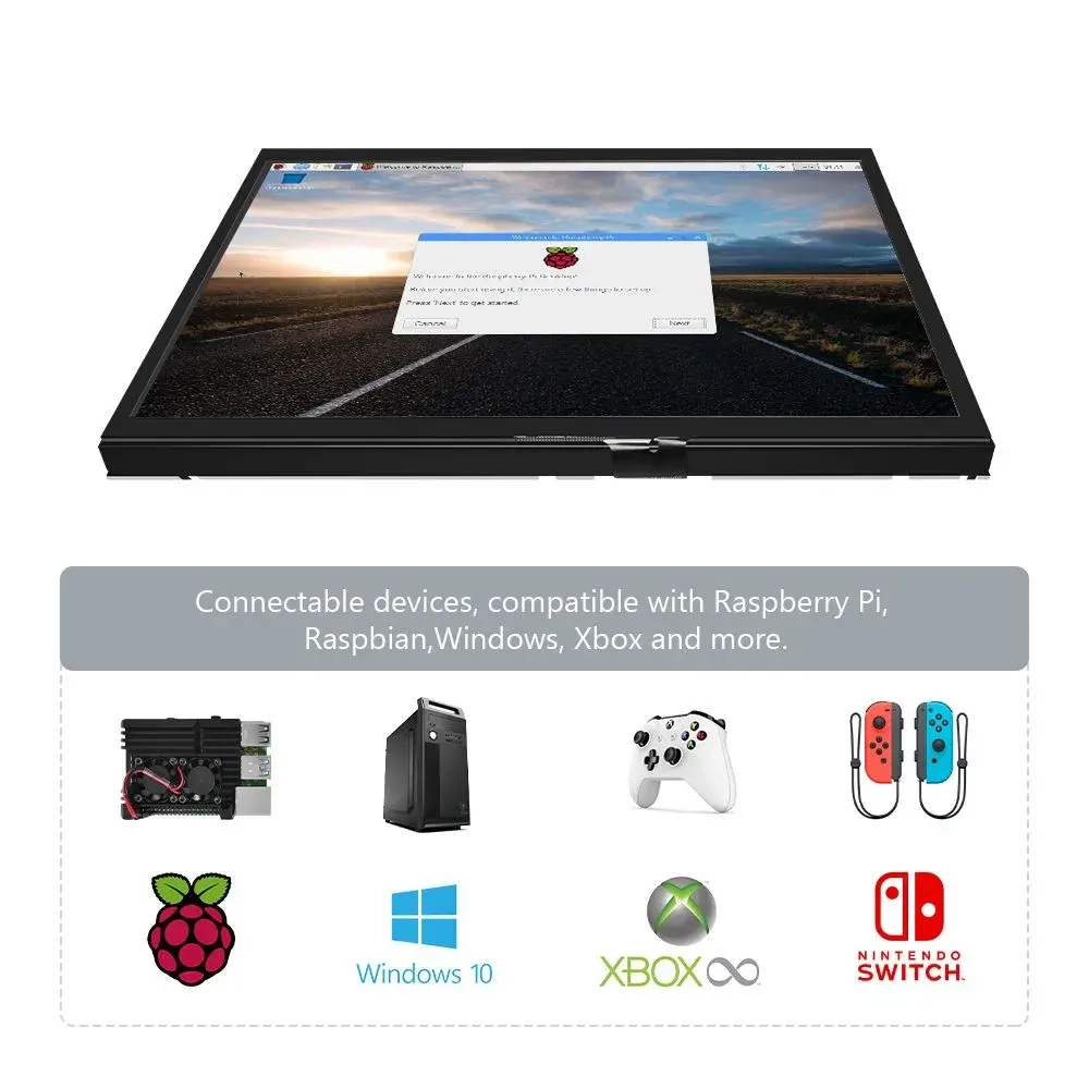 10.1" Портативный сенсорный монитор, IPS, 1024х600, 60 Гц