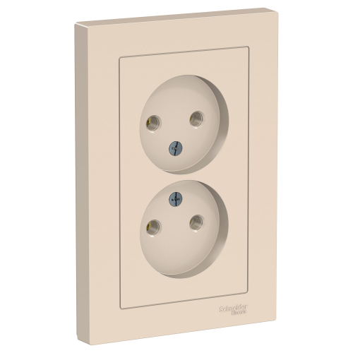 Atlas Design Розетка б/з двойная, 16А, в сборе, Бежевый