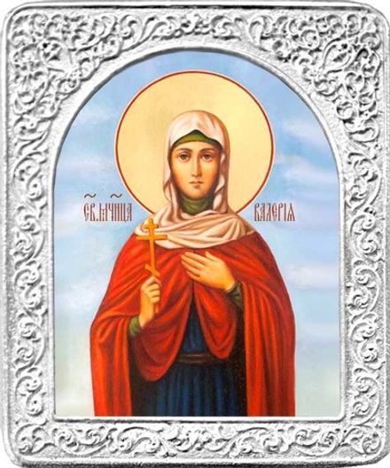 Святая Валерия. Маленькая икона в серебряной раме. 4,5 х 5,5 см.