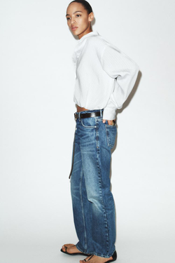 ZARA РУБАШКА ИЗ ПОПЛИНА В ПОЛОСКУ С РУКАВАМИ-БУФФ, БЕЛЫЙ