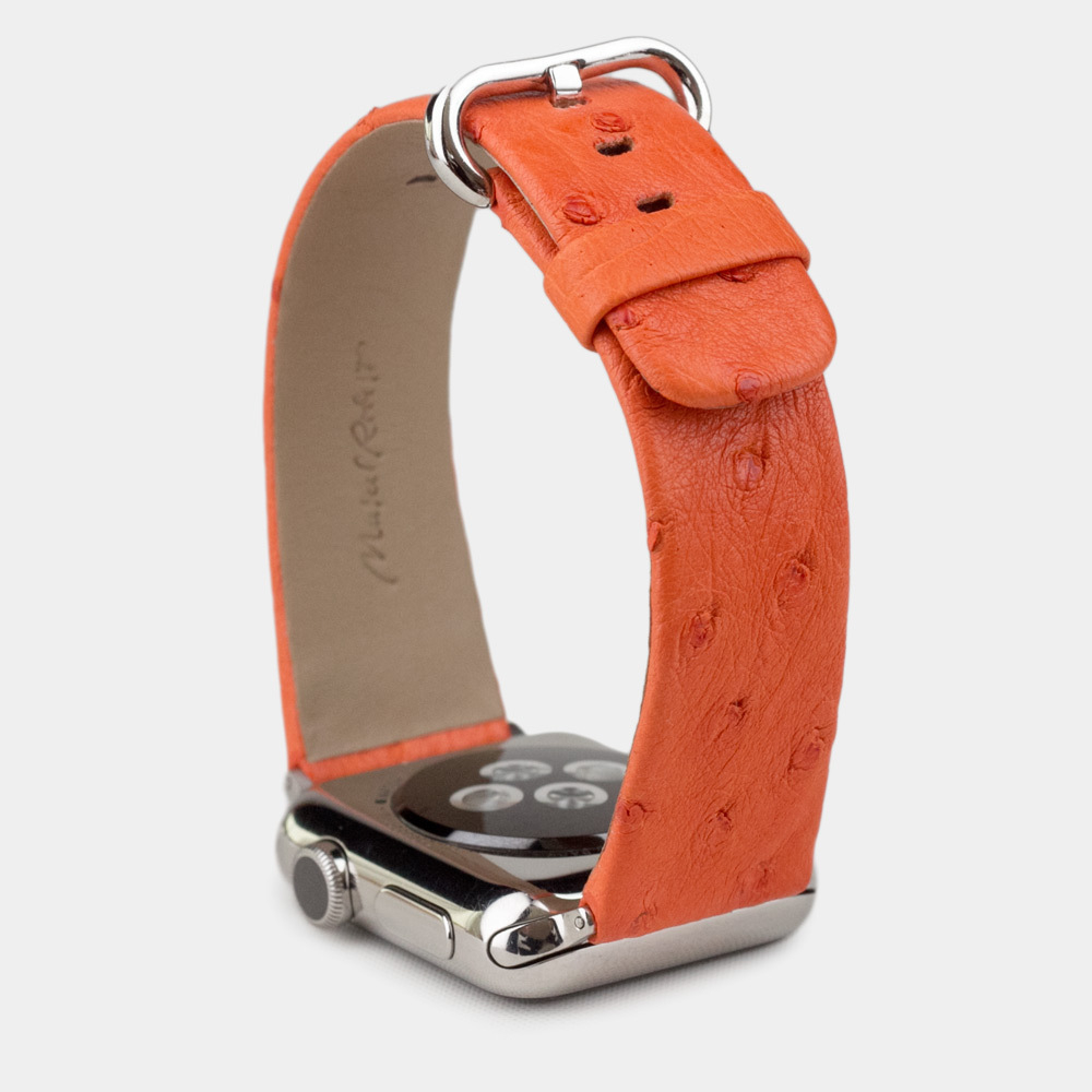 Ремешок для Apple Watch 44/45/46 mm из кожи страуса, оранжевого цвета