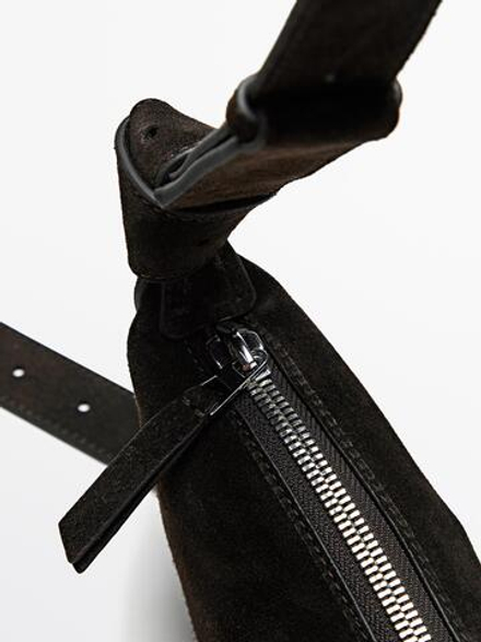 Massimo Dutti Мини-сумка через плечо из замши-сплита, шоколадный