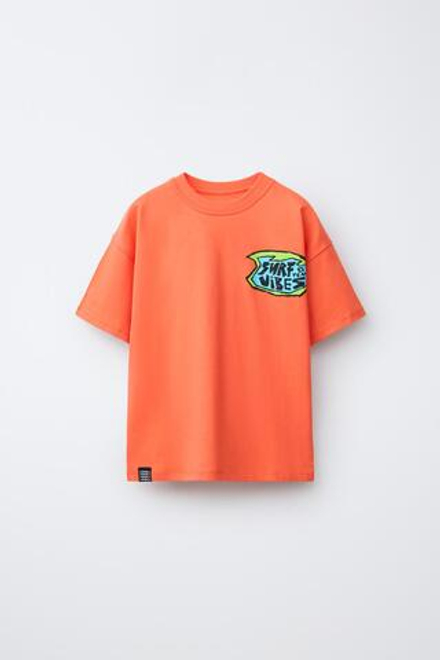 ZARA ФУТБОЛКА С ПРИНТОМ "СЕРФИНГ", ОРАНЖЕВЫЙ