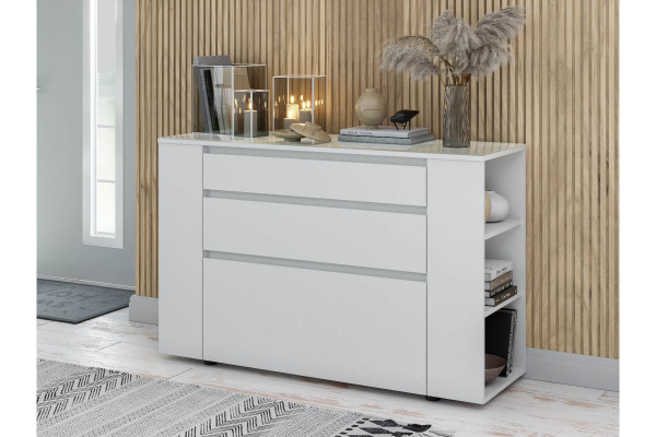 Комод "Одри" БЕЛЫЙ СО СТЕКЛОМ