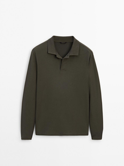 Massimo Dutti Поло комфортного кроя с длинными рукавами, темно-зеленый