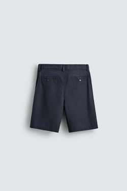ZARA ШОРТЫ REGULAR FIT СО СКЛАДКАМИ, МОРСКОЙ СИНИЙ