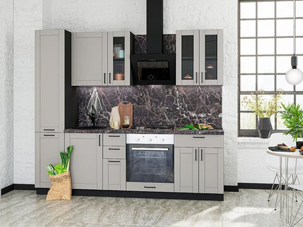 Прямая модульная кухня Лофт-02 Grey Silk - Graphite 2140*2400*600