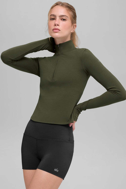 Alo yoga Лонгслив с длинным рукавом и застежкой-молнией 1/4, оливково-зеленый