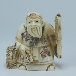 Эксклюзивная нэцкэ Дзюродзин с корзиной кукурузы и веером