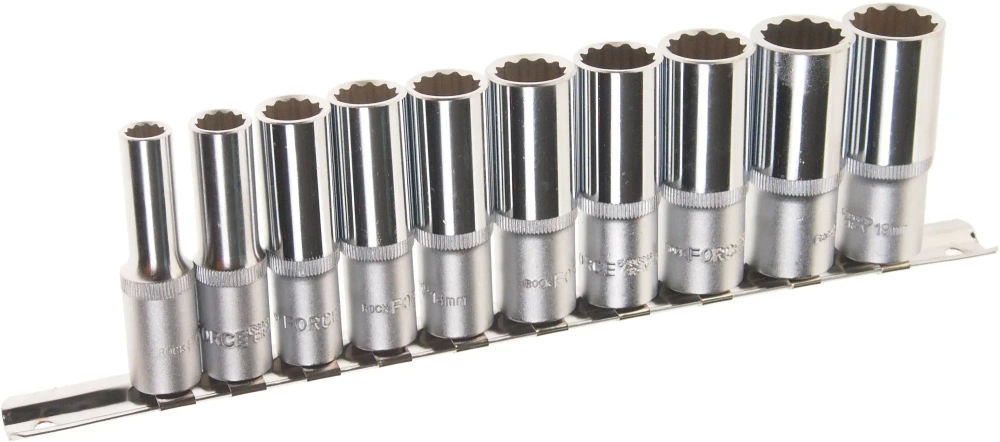 Набор торцевых головок RF-3102-9: 3/8"DR 12-гранных глубоких на планке 10пр. ROCKFORCE