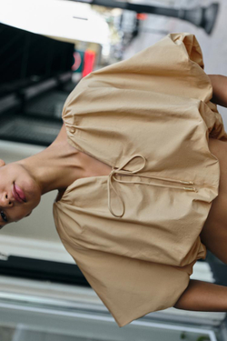 ZARA УКОРОЧЕННЫЙ ТОП-БАЛЛОН ИЗ ПОПЛИНА, РЫЖЕВАТО-КОРИЧНЕВЫЙ