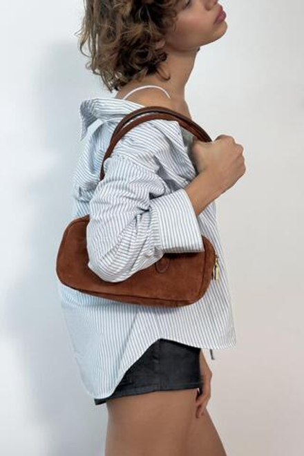 ZARA КОЖАНАЯ СУМКА С ПЛЕЧЕВЫМ РЕМНЕМ, ЧЕРЕПИЧНЫЙ