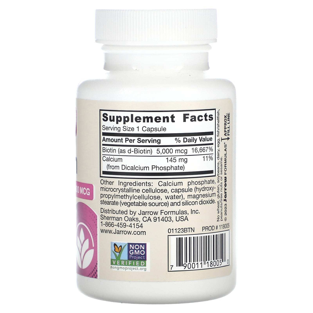 Jarrow Formulas, Биотин, 5000 мкг, 100 растительных капсул