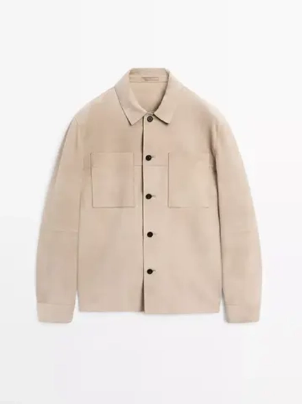 Massimo Dutti Куртка-рубашка из замши, светло-бежевый