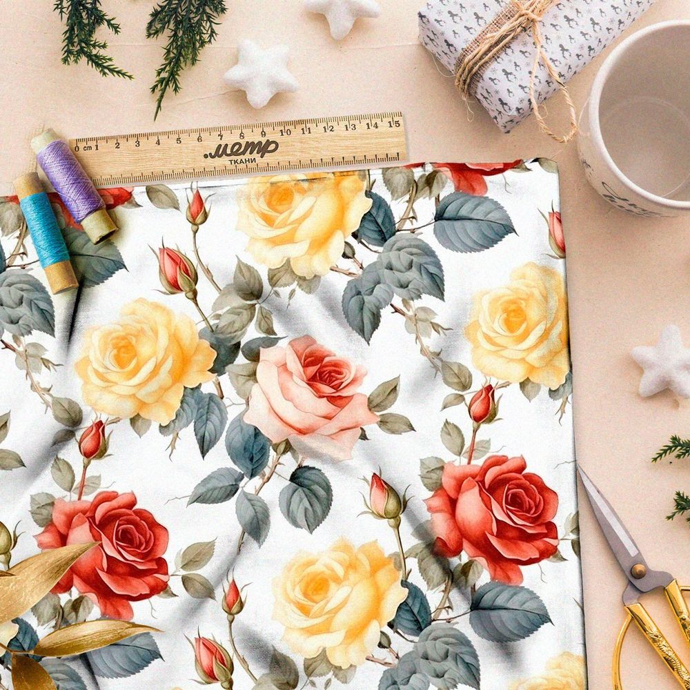 Ткань премиум интерлок романтические розы