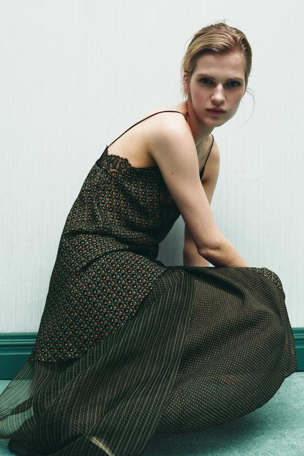 ZARA ЮБКА ПАРЕО ИЗ ВИСКОЗЫ 100%, ЗЕЛЕНЫЙ