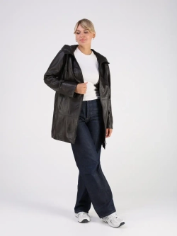 Кожаная куртка демисезонная с капюшоном длинная