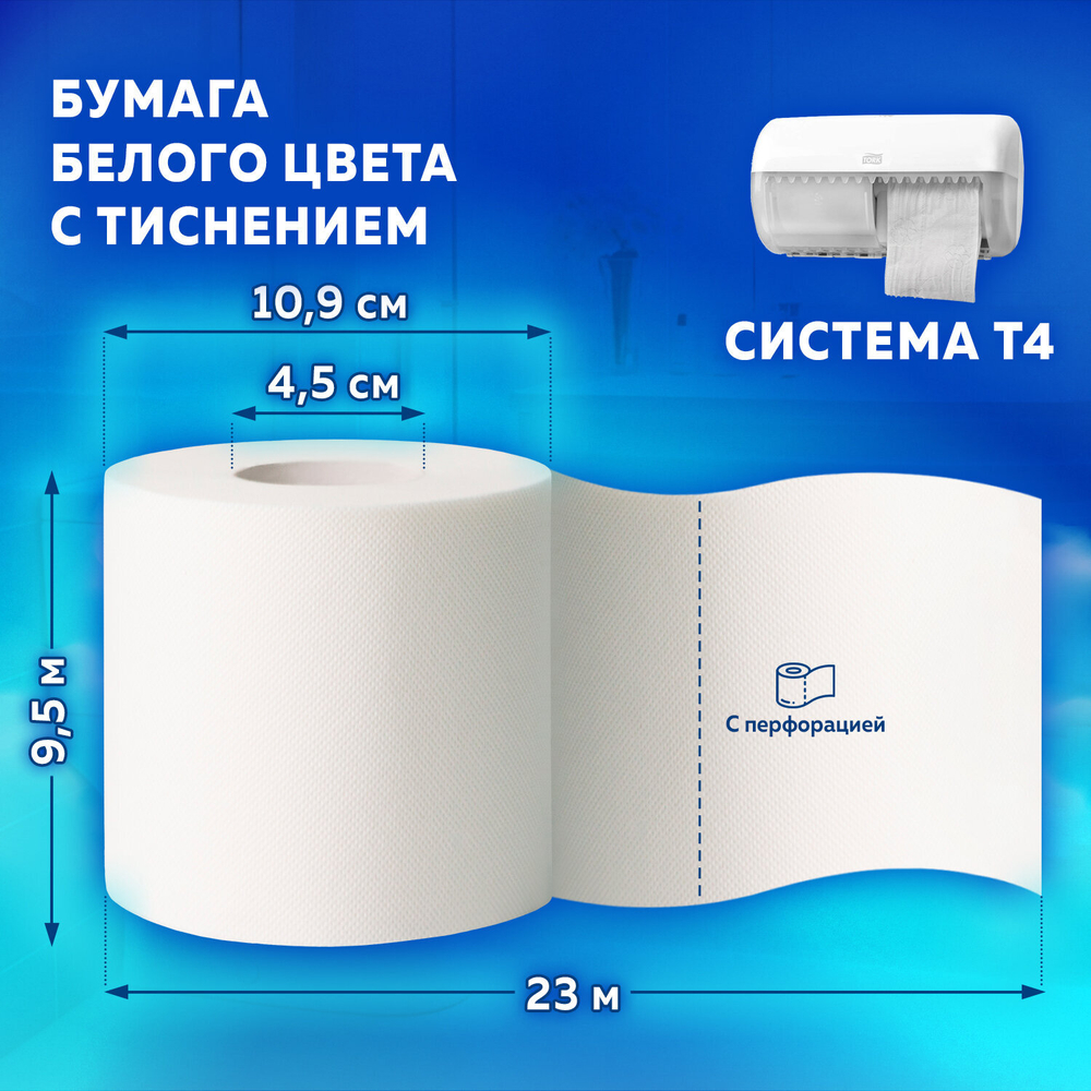 Бумага туалетная TORK PREMIUM, спайка 8 рулонов по 23 метра (Система T4) 2-слойная, белая, 3 упаковки.