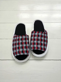 Тапочки хлопковые открытый нос "Клеточка"