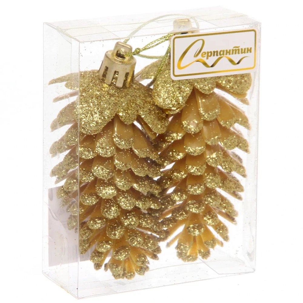 Ёлочные игрушки «Таинственное очарование» Шишки блестящие 9 см (набор 2 шт), золотой