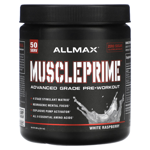 ALLMAX, MusclePrime®, предтренировочный комплекс для улучшенных продуктов, белая малина, 266 г (9,4 унции)