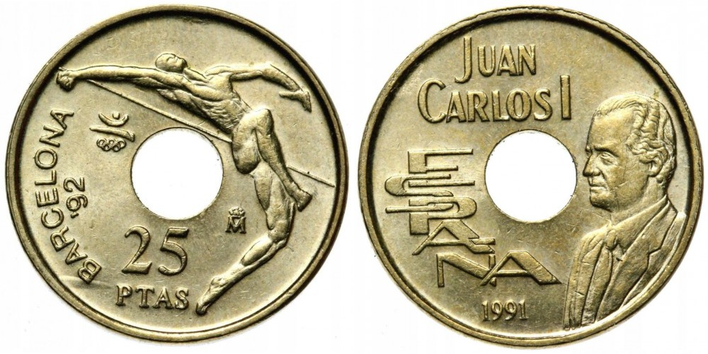 Испания 25 песет, 1991 Олимпийские Игры, Барселона - Король Хуан Карлос I XF