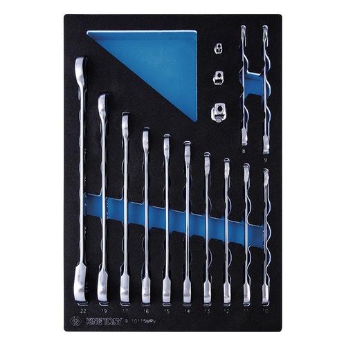 KING TONY (9-10115MRV) Набор трещоточных комбинированных ключей, ложемент, 15 предметов