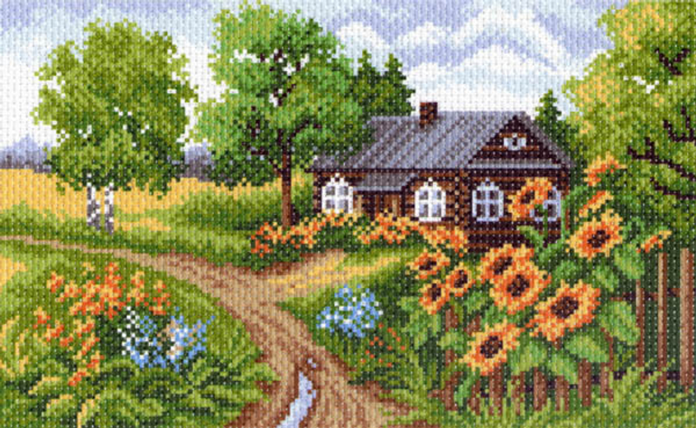 "Домик на окраине"-1407 канва с рисунком