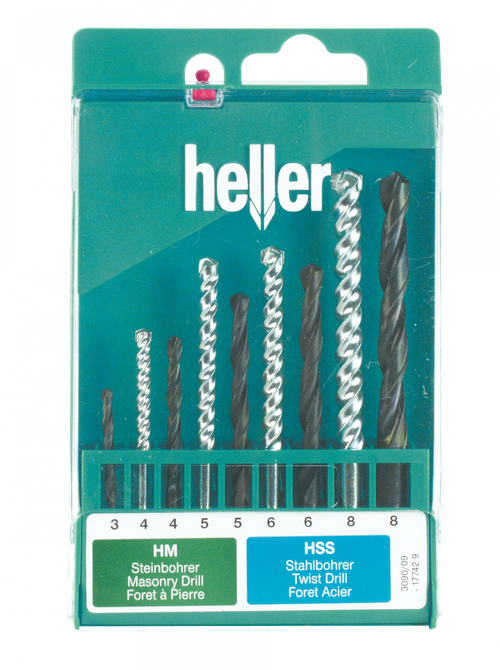 Набор свёрл Heller комбинированный по металлу (HSS-R) d 3/4/5/6/8 и камню (Prostone) d 4/5/6/8 (9 пр.)