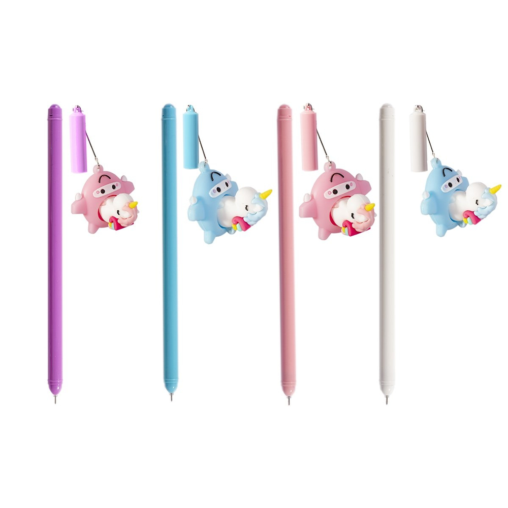 Ручка гелевая Alingar "Единорожка на самолете", 0,5 мм, синяя, игольчатый наконечник, круглый цветной пластиковый корпус, карт. уп.