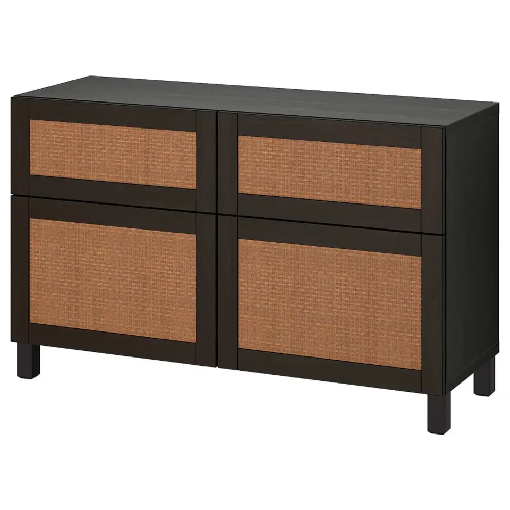 Комбинация для хранения - IKEA BESTÅ/BESTA, 120х42х74 см, черно-коричневый/плетеный тополь, БЕСТО ИКЕА