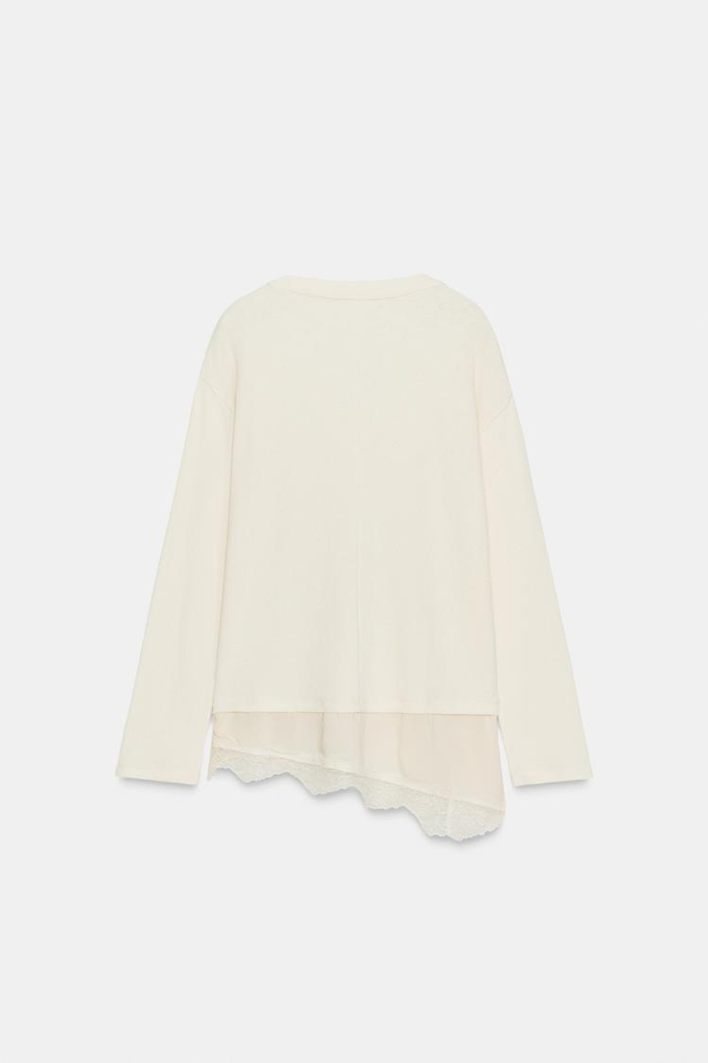 ZARA КОМБИНИРОВАННАЯ ФУТБОЛКА С КРУЖЕВОМ, ЭКРЮ