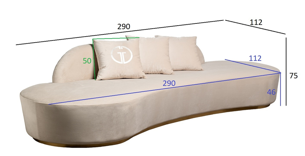 Диван Garda Decor Леа (Lea) трехместный, велюр кремовый 290*112*75 см