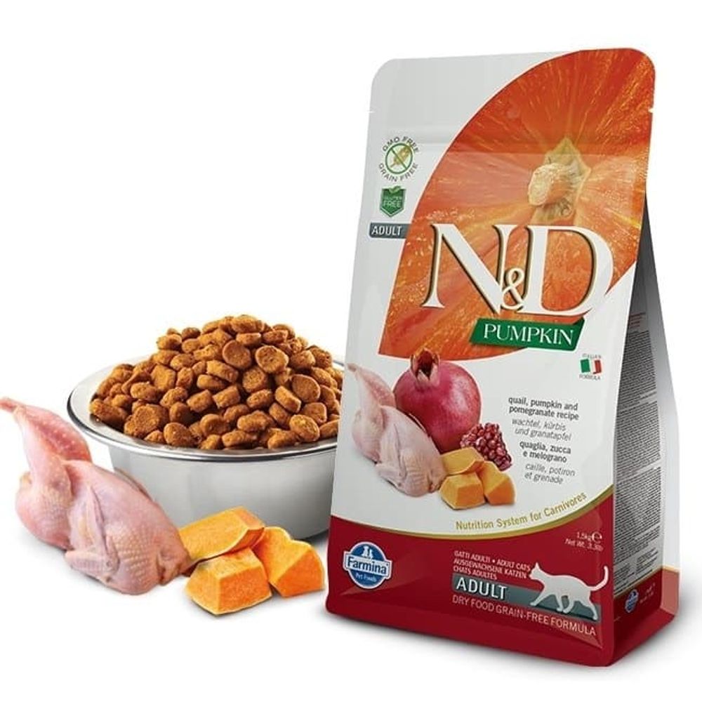 Сухой беззерновой корм N&amp;D PUMPKIN для взрослых кошек с перепелкой и тыквой 5кг