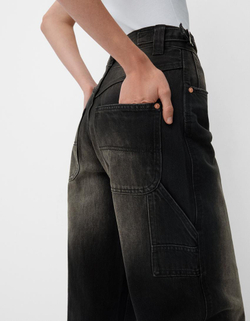 BERSHKA ДЖИНСЫ BALLOON FIT, КОРИЧНЕВЫЙ