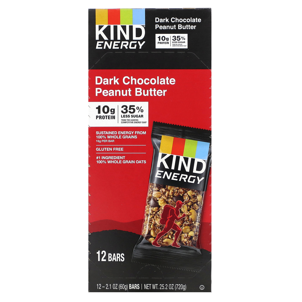 KIND Bars, Energy, арахисовая паста из темного шоколада, 12 батончиков, 60 г (2,1 унции)