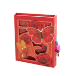 Блокнот в футляре, 13,0 см * 16,5 см, 7БЦ, Alingar, ламинация, глиттер, замочек, линия, 40 л., "Бабочки и розы", красный