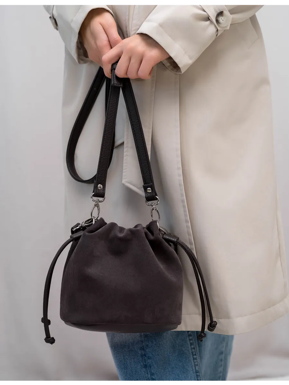 Сумка через плечо маленькая натуральная замша