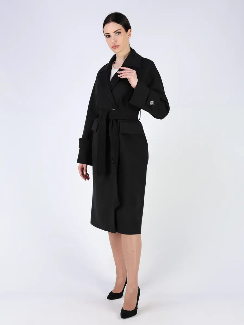 Пальто демисезонное длинное с поясом