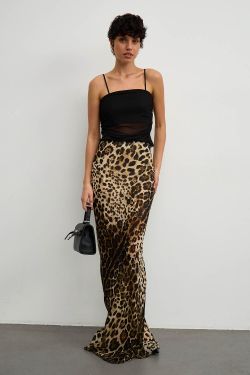 Юбка макси из шифона с леопардовым принтом