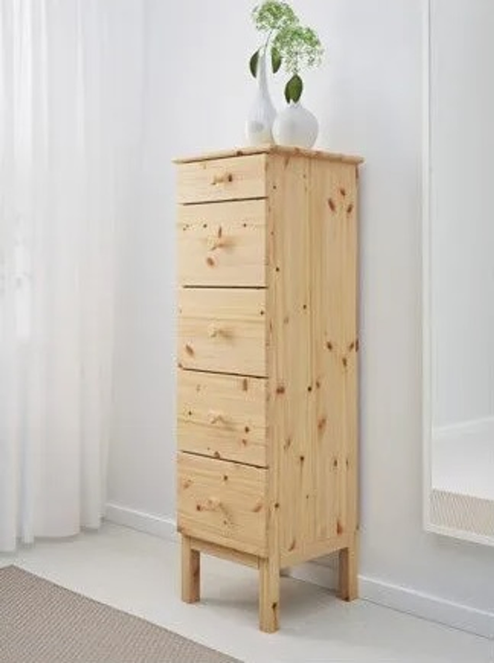 Комод узкий, Тарва, 3 ящика, на ножках, массив сосны