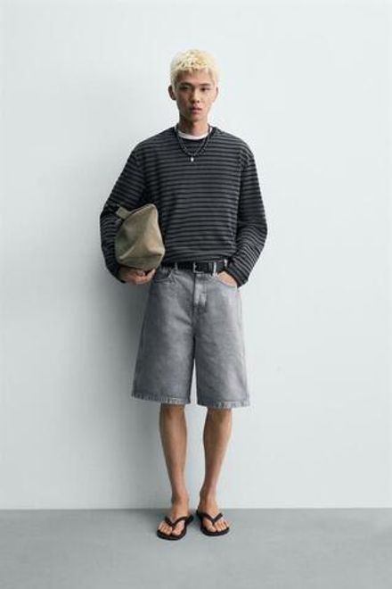 ZARA ШОРТЫ BAGGY FIT, ЛИНЯЛЫЙ СИНИЙ