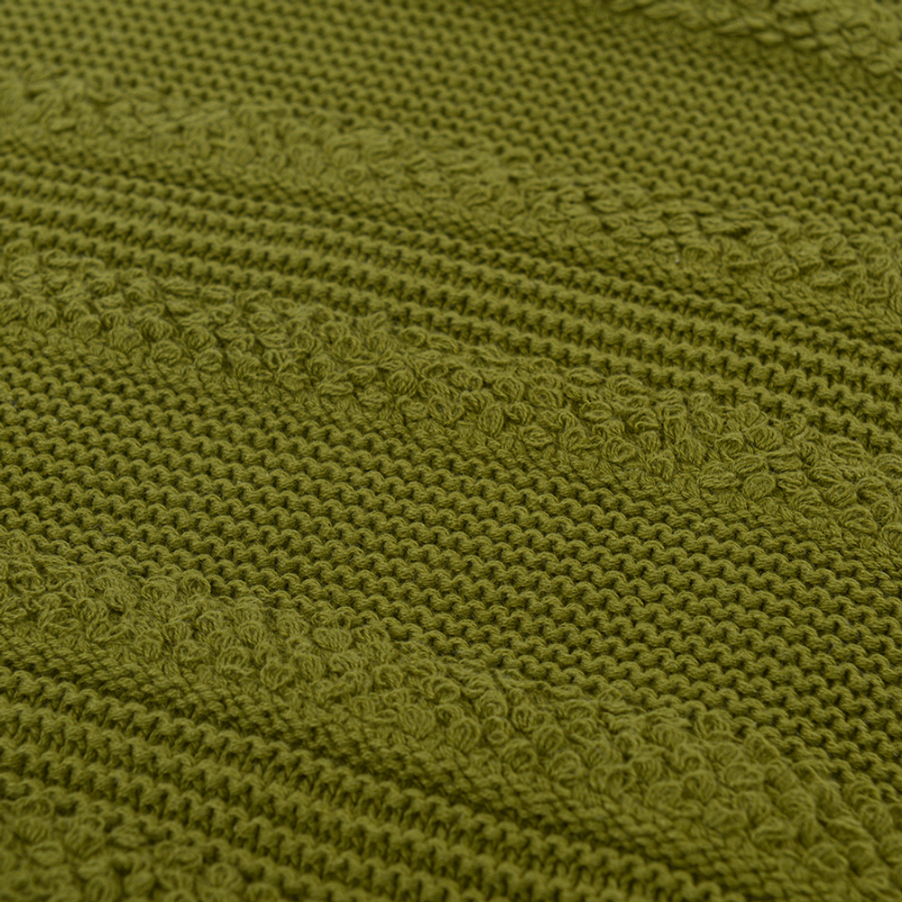 Плед из хлопка с буклированной вязкой оливкового цвета из коллекции essential, 130х170 см