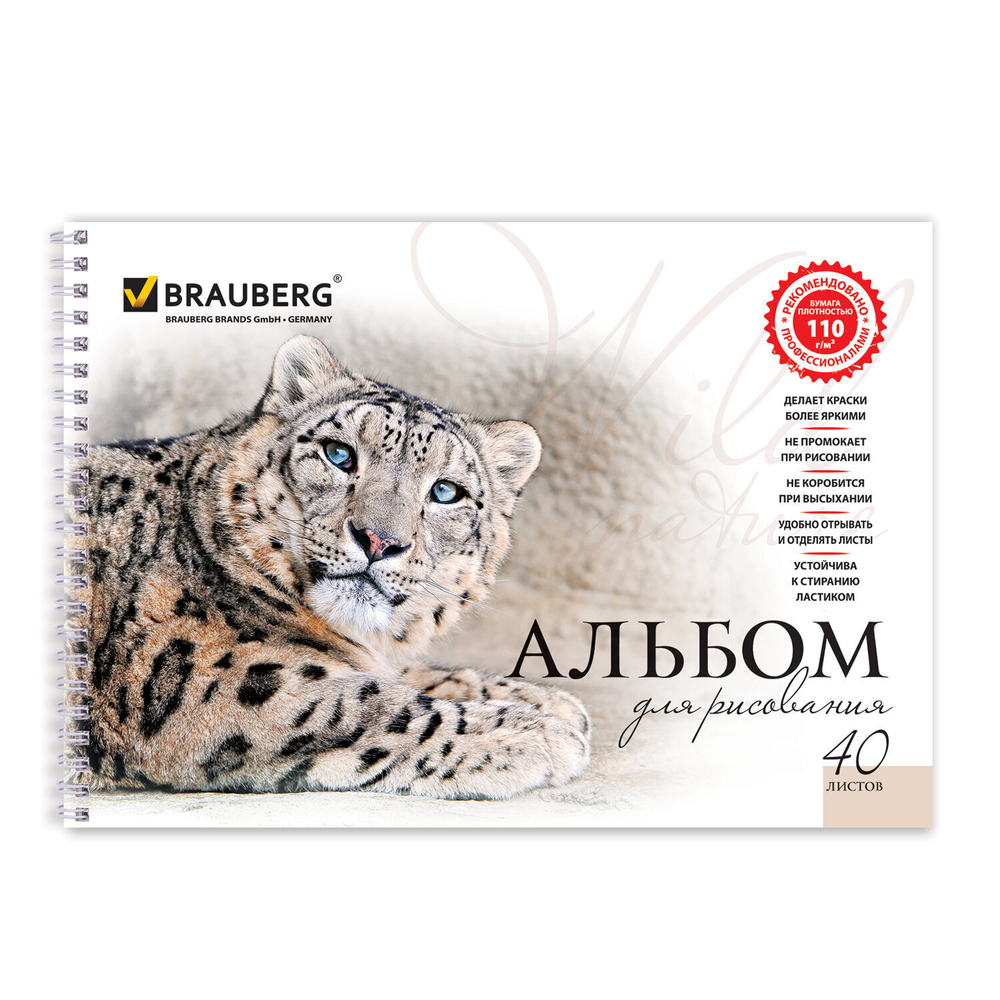 Альбом для рисования А4 40 листов гребень обложка картон BRAUBERG 205х290 мм "Благородные кошки" (2 вида) (10 штук в упаковке)