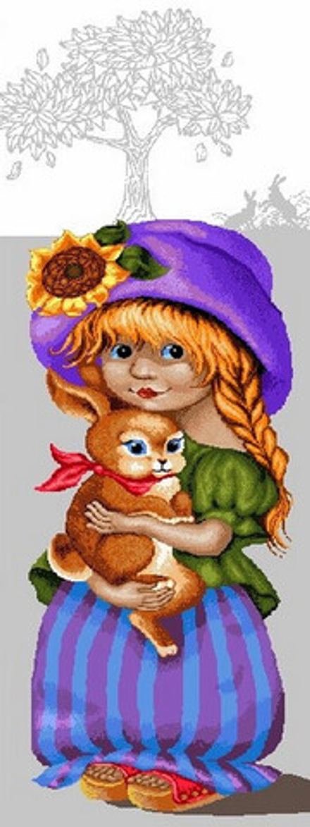 Гобеленовая картина "D. ДЕВОЧКА С ЗАЙКОЙ" в багетной раме, Россия.