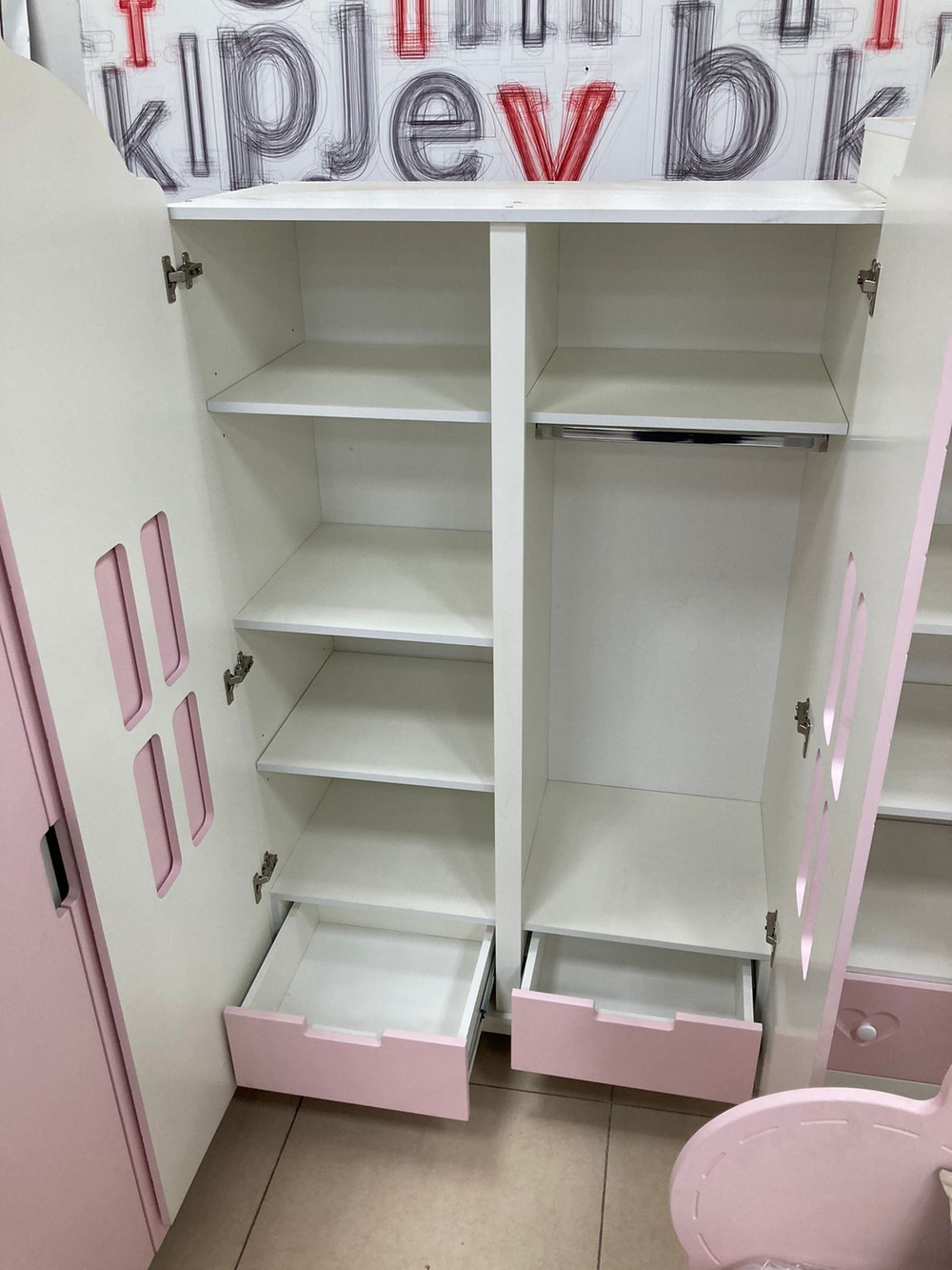 Шкаф 2-х дверный с ящиком 1000 Домик белый/орхидея